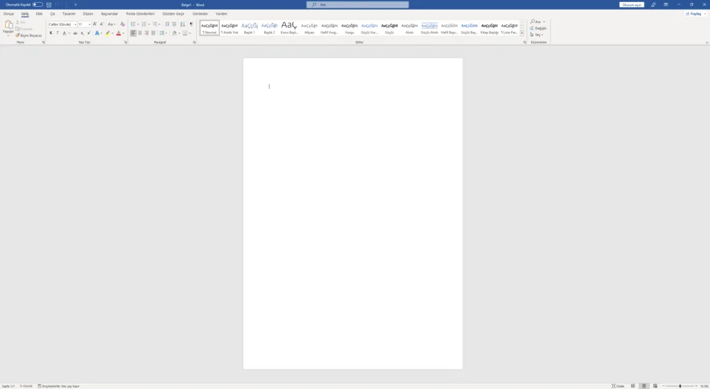 Office 2021 Word belge oluşturma ekranı