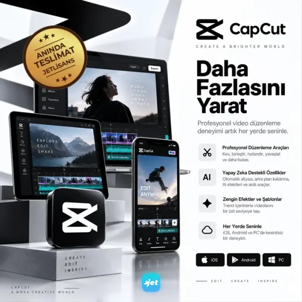 CapCut Pro satın al – 1 aylık Pro hesap, iOS, Android ve PC